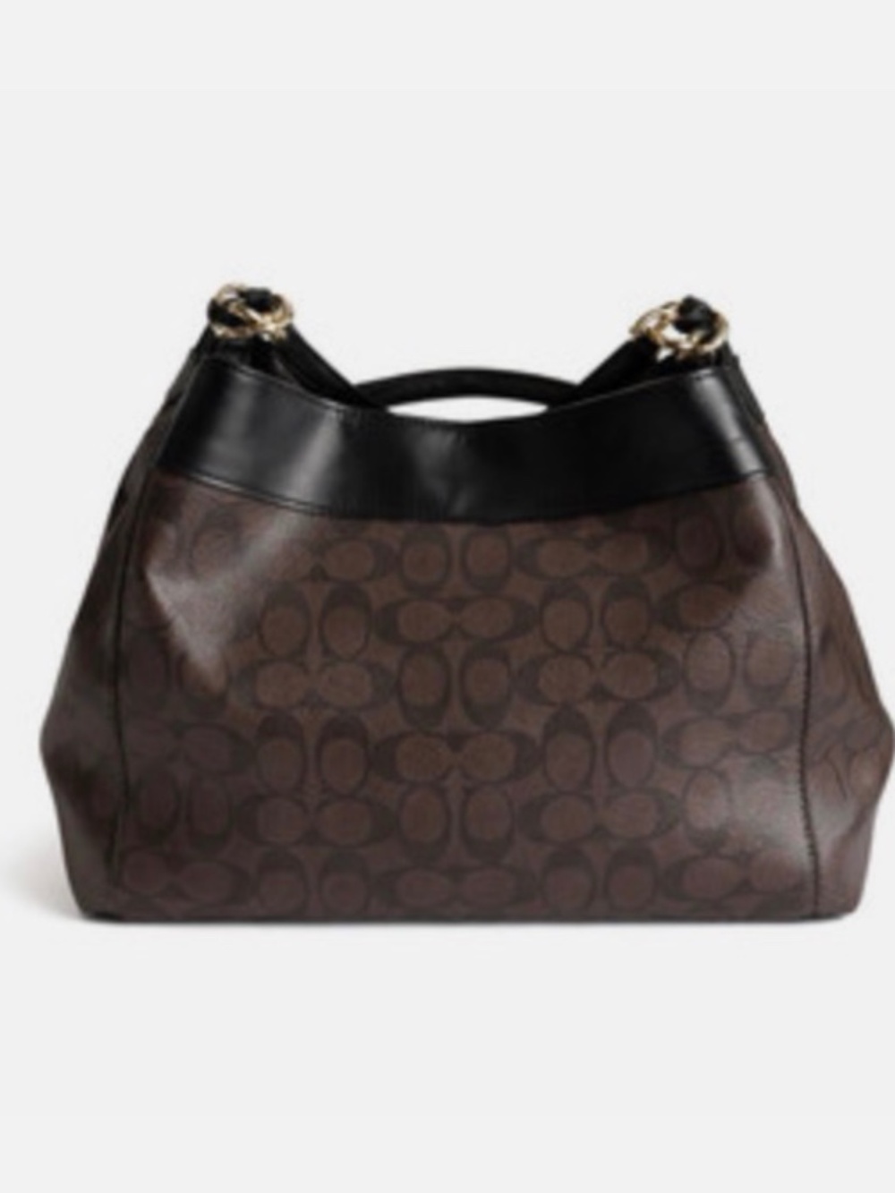 Coach Large Lexy Shoulder Bag Signature Canvas Brown Black Leather Zip Top Gold